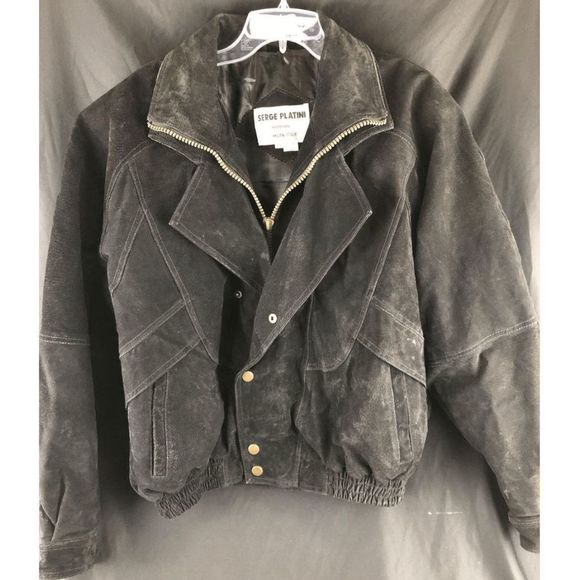 Serge Platini Black Leather Jacket - Size Medium Zip up front Made in Milan - Picture 1 of 4